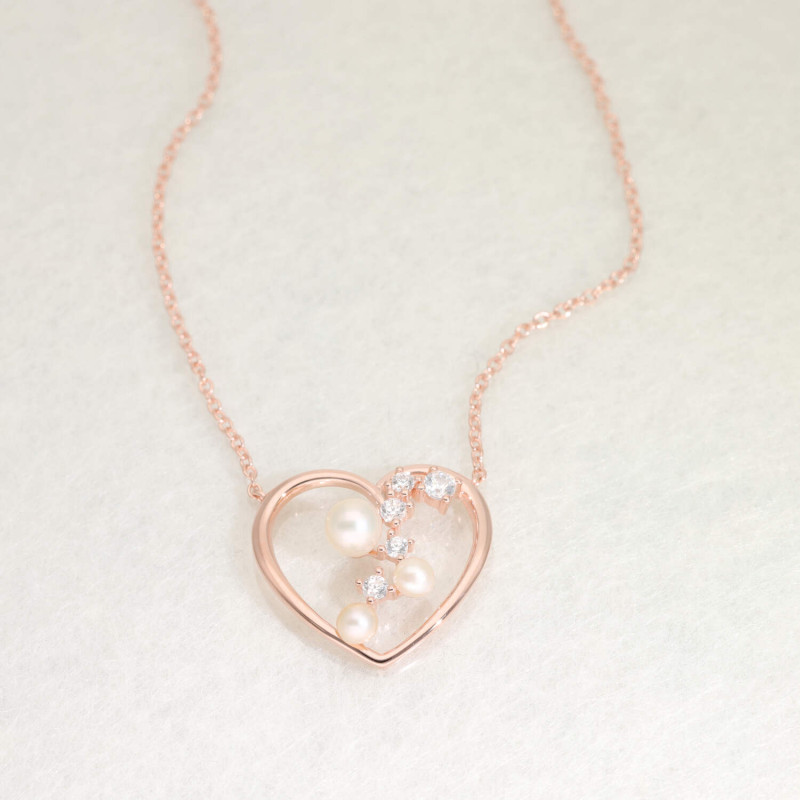 Collier Coeur LA PETITE PERLE AÉLYS en Argent 925 1000 Rose avec