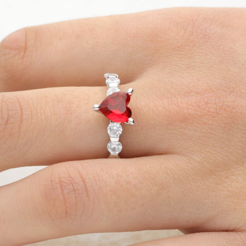 Bague Coeur AÉLYS en Argent 925 1000 et Oxyde de Zirconium Rouge AE