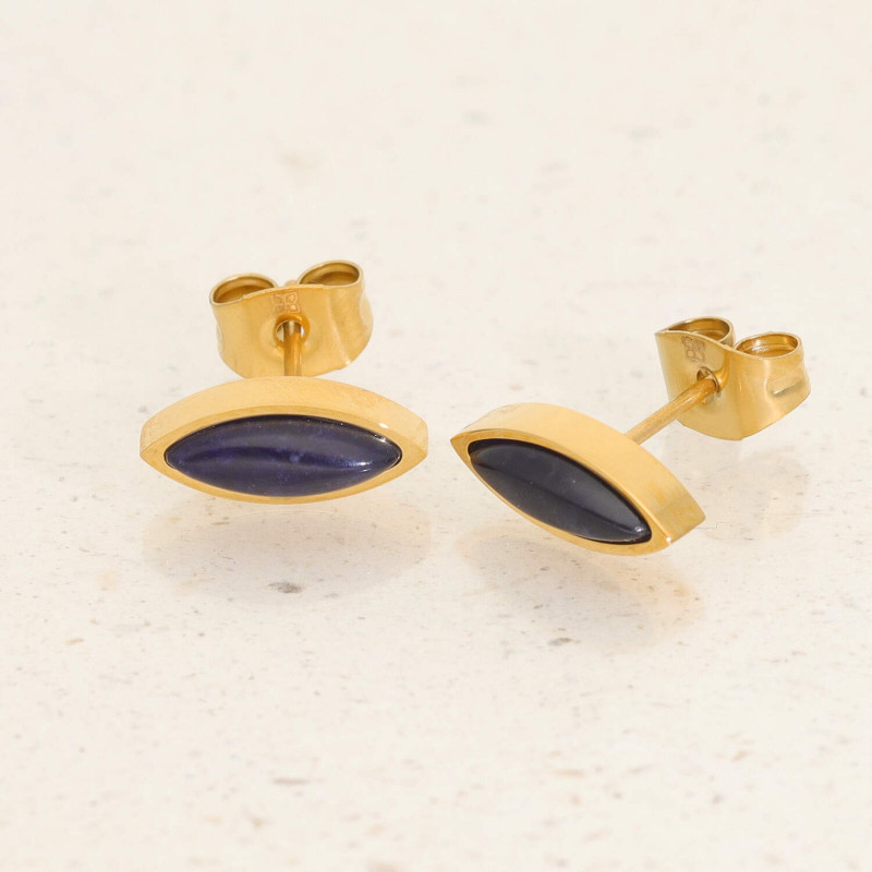 Boucles D Oreilles ETIKA En Acier Jaune Et Sodalite Bleue AE B7SD0001