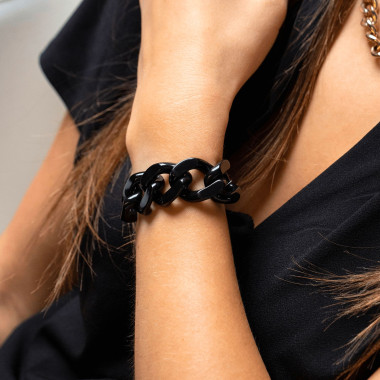 Bracelet femme cuir noir chaines