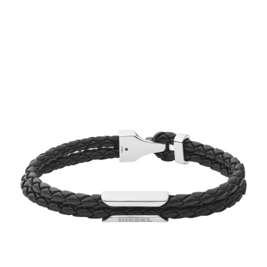 Bracelet DIESEL Homme Acier et Cuir Noir - DX1247040
