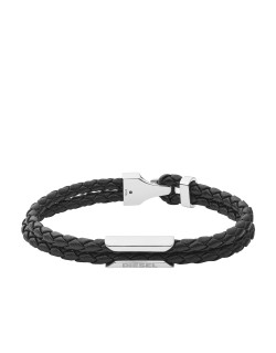 Bracelet DIESEL Homme Acier et Cuir Noir - DX1247040