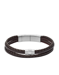 Bracelet FOSSIL Homme Acier Gris et Cuir Marron - JF02934040