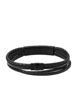 Bracelet FOSSIL Homme Acier Noir et Cuir Noir - JF03098001