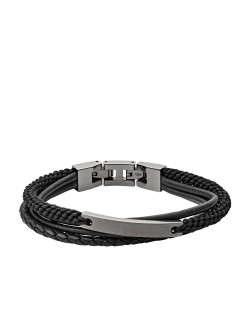 Bracelet FOSSIL Homme Acier Gris fumé et Cuir Noir - JF03185793