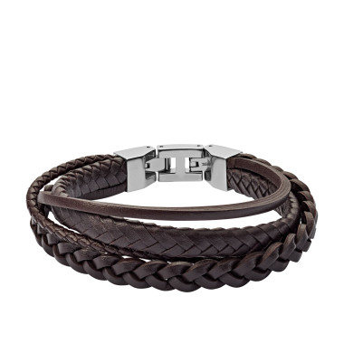 Bracelet FOSSIL Homme Acier Gris et Cuir Marron - JF03190040