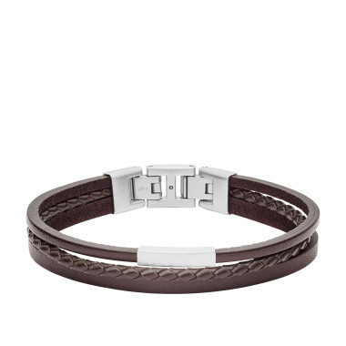 Bracelet FOSSIL Homme Acier Gris et Cuir Marron - JF03323040
