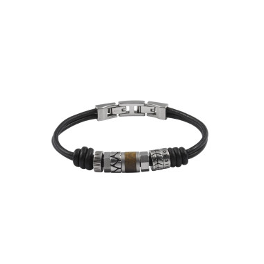 Bracelet FOSSIL Homme Cuir Noir et Acier Gris - JF84196040