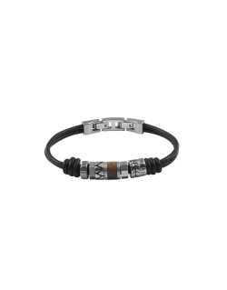Bracelet FOSSIL Homme Cuir Noir et Acier Gris - JF84196040
