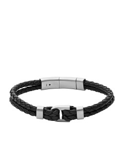 Bracelet FOSSIL Homme Cuir Noir et Acier Gris - JF04202040