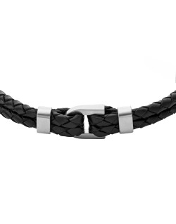 Bracelet FOSSIL Homme Cuir Noir et Acier Gris - JF04202040