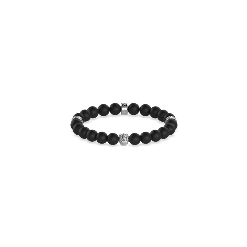 Bracelet Lion GUESS Homme en Acier et Perles Noires - JUMB01303JWST