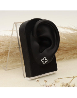 Boucles d'oreilles Trèfle AÉLYS en Or 375/1000 Blanc et Oxyde - AE-B4OZ0008