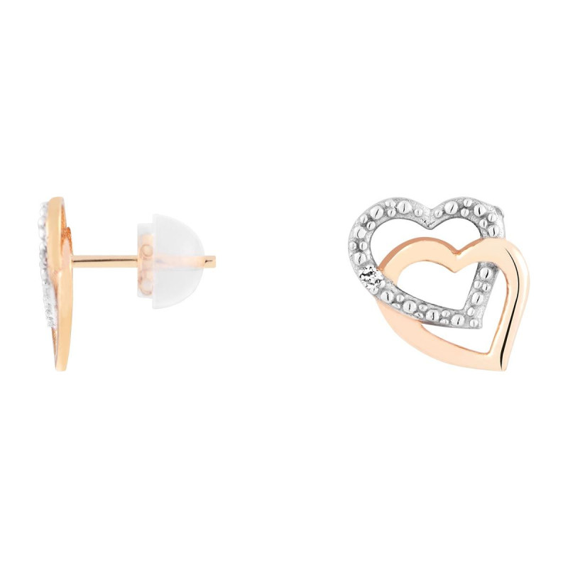 Boucles d'oreilles Coeur AÉLYS en Or 375/1000 Blanc et Diamant 0,01 Carat - AE-B4DT0006