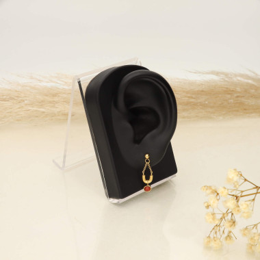 Boucles d'oreilles ETIKA en Acier Jaune et Jaspe Rouge - AE-B7JP0001