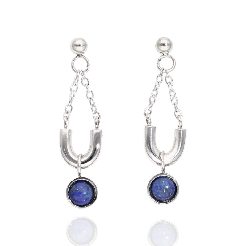Boucles d'oreilles ETIKA en Acier et Lapis-lazuli - AE-B7LA0001