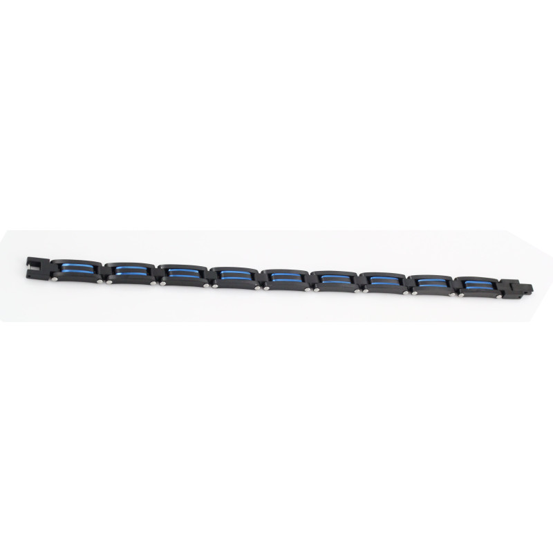 Bracelet ETIKA en Acier et Cuir Noir et Bleu - AE-BR70005