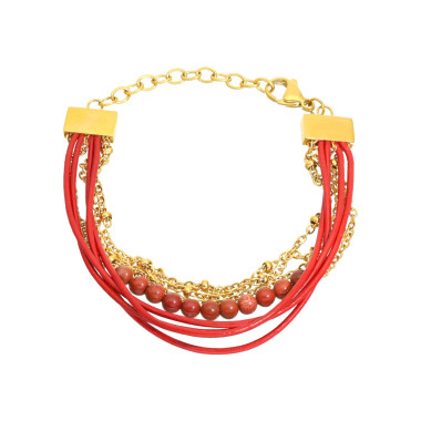 Bracelet ETIKA en Acier Jaune et Multibrins Rouge - AE-BR70039
