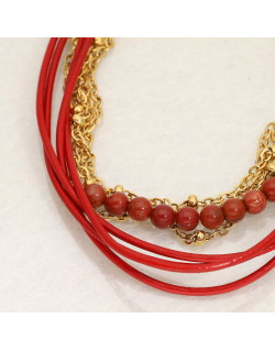Bracelet ETIKA en Acier Jaune et Multibrins Rouge - AE-BR70039