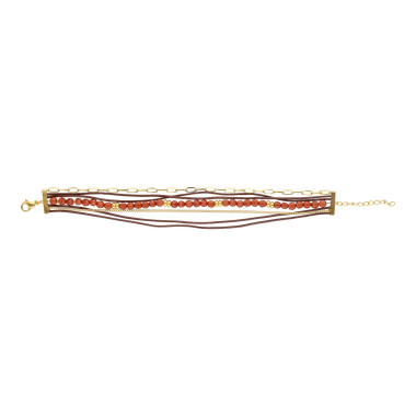 Bracelet ETIKA en Acier Jaune et Multibrin Marron - AE-BR70044