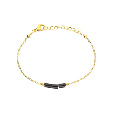 Bracelet ETIKA en Acier Jaune et Agate Noire - AE-BR7AG0002