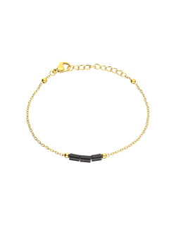 Bracelet ETIKA en Acier Jaune et Agate Noire - AE-BR7AG0002