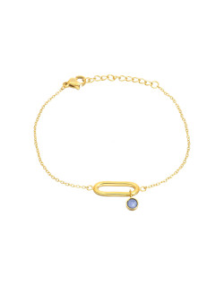 Bracelet Anneau Ovale ETIKA en Acier Jaune et Aventurine Bleue - AE-BR7AV0006