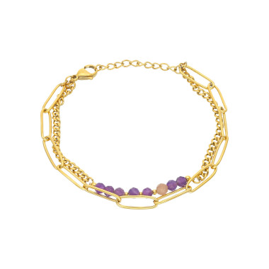 Bracelet ETIKA en Acier Jaune et Perles Violettes - AE-BR7PL0003