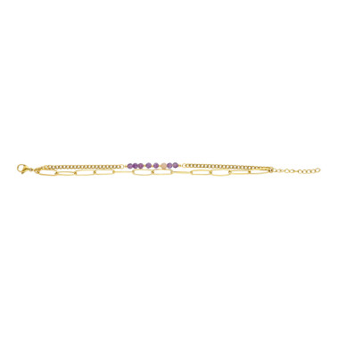 Bracelet ETIKA en Acier Jaune et Perles Violettes - AE-BR7PL0003