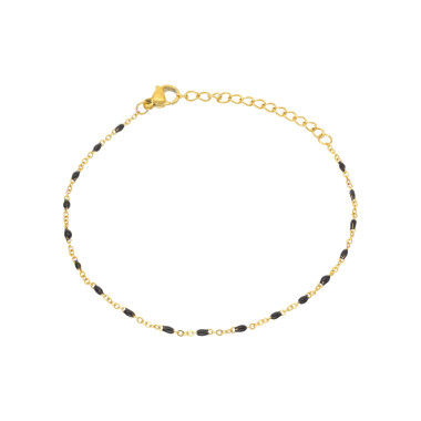 Bracelet ETIKA en Acier Jaune et Perles de résine Noires - AE-BR7PR0002