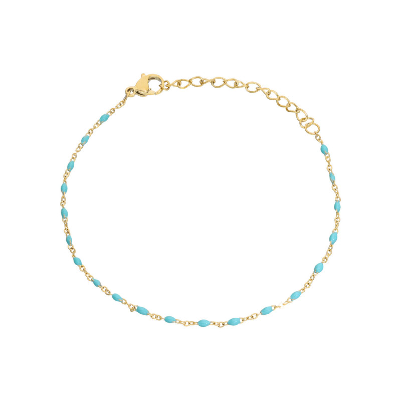 Bracelet ETIKA en Acier Jaune et Perles de résine Turquoises - AE-BR7PR0005