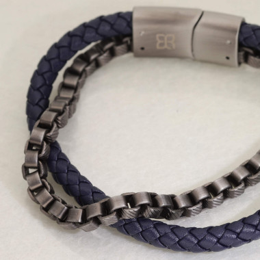 Bracelet AÉLYS en Acier et Cuir Bleu - AE-BR70104