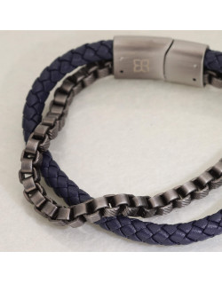 Bracelet AÉLYS en Acier et Cuir Bleu - AE-BR70104