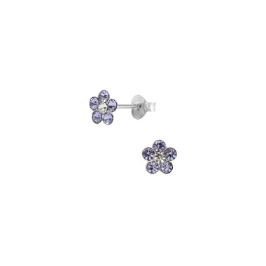 Boucles d'oreilles Fleur AÉLYS en Argent 925/1000 et Cristal violet - AE-B6CR0044