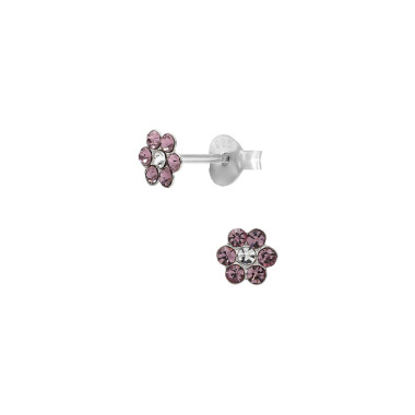 Boucles d'oreilles Fleur AÉLYS en Argent 925/1000 et Cristal violet - AE-B6CR0058