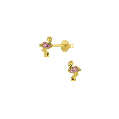 Boucles d'oreilles Flamant AÉLYS en Argent 925/1000 Jaune et Cristal rose - AE-B6CR0062