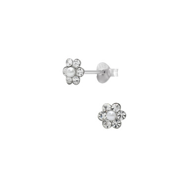 Boucles d'oreilles Fleur AÉLYS en Argent 925/1000 et Cristal Blanc - AE-B6CR0075