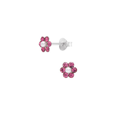 Boucles d'oreilles Fleur AÉLYS en Argent 925/1000 et Cristal rose - AE-B6CR0076