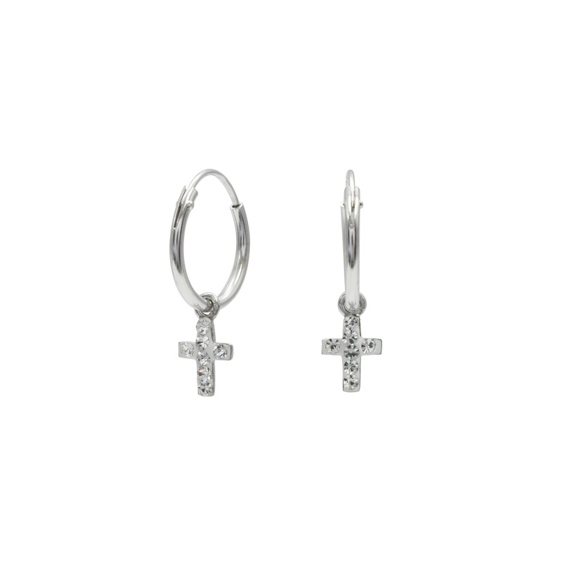 Boucles d'oreilles Croix AÉLYS en Argent 925/1000 et Cristal Blanc - AE-B6CR0080