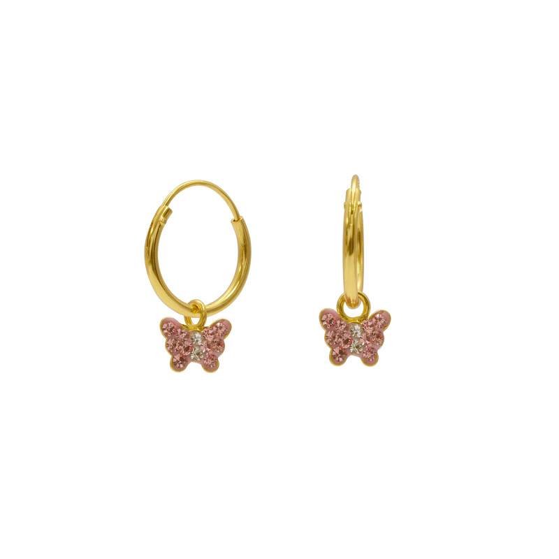 Boucles d'oreilles Papillon AÉLYS en Argent 925/1000 Jaune et Cristal rose - AE-B6CR0081