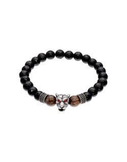 Bracelet Tête de Jaguar ETIKA en Acier et Agate et Bronzite - AE-BR70110
