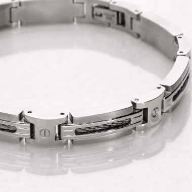 Bracelet ETIKA en Acier et Câble Noir - AE-BR70121