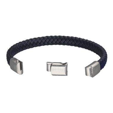 Bracelet CAIRN par ETIKA en Cuir Bleu Tressé et Acier - AE-BR70132