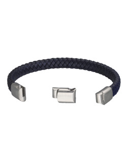 Bracelet CAIRN par ETIKA en Cuir Bleu Tressé et Acier - AE-BR70132