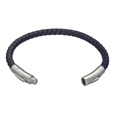 Bracelet CAIRN par ETIKA en Cuir Bleu Tressé et Acier - AE-BR70133