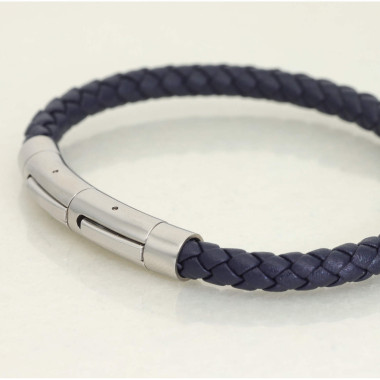 Bracelet CAIRN par ETIKA en Cuir Bleu Tressé et Acier - AE-BR70133