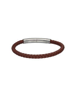 Bracelet CAIRN par ETIKA en Cuir Camel Tressé et Acier - AE-BR70134