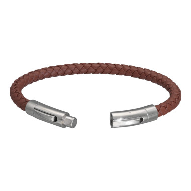 Bracelet CAIRN par ETIKA en Cuir Camel Tressé et Acier - AE-BR70134