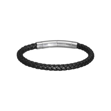 Bracelet CAIRN par ETIKA en Cuir Noir Tressé et Acier - AE-BR70135