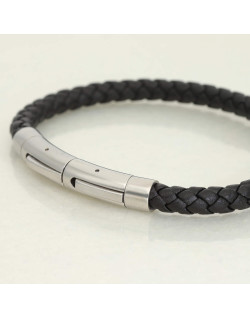 Bracelet CAIRN par ETIKA en Cuir Noir Tressé et Acier - AE-BR70135